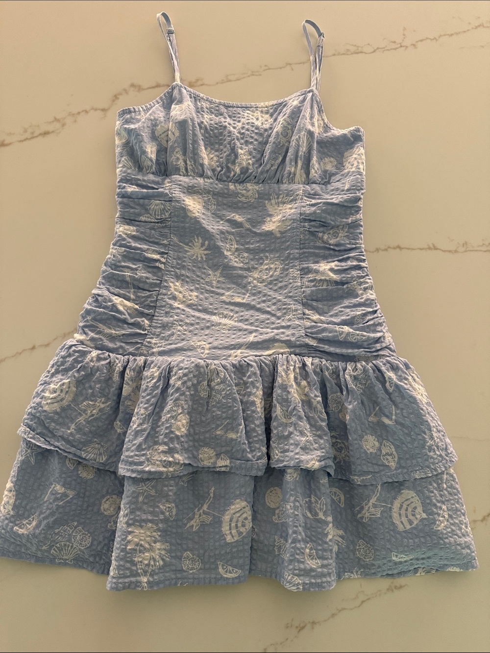 art class Light Blue Tiered Sundress with Seashell Motif